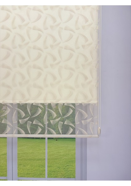 Nova Serisi – Üç Yaprak Desenli Çift Mekanizmalı Bej Tül Stor Krem Perde fiyatları