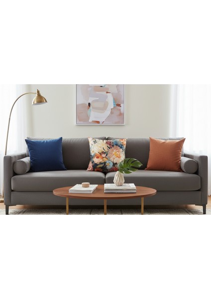 İçi Dolu Krep Örgü Üzerine Dijital Baskılı Kırlent 45x43 cm | Pembe Ağırlıklı Çiçekli Dekoratif Yastık