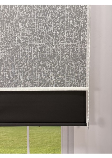 Olympos Serisi – Kırçıl Desenli Çift Mekanizmalı Beyaz Tül Siyah Stor Perde
