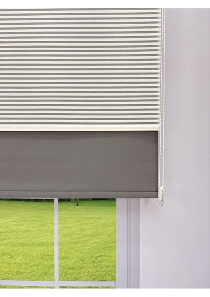 Luna Serisi Beyaz Tül Antrasit Gri Stor Perde Işık Kontrollü, Çift Mekanizmalı, Kolay Montaj