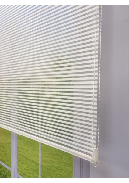 Luna Serisi Beyaz Tül Açık Gri Stor Perde Işık Kontrollü, Çift Mekanizmalı, Kolay Montaj fiyatları