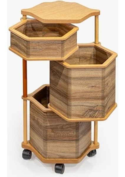 Ahşap Altıgen Tekerlekli Kahve Sebzelik 3 Katlı Yana Açılır Patates Soğan Sarımsak fiyatları
