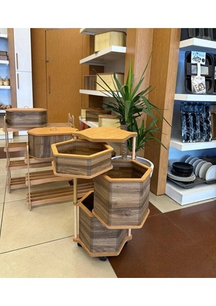 Ahşap Altıgen Tekerlekli Kahve Sebzelik 3 Katlı Yana Açılır Patates Soğan Sarımsak fırsatları