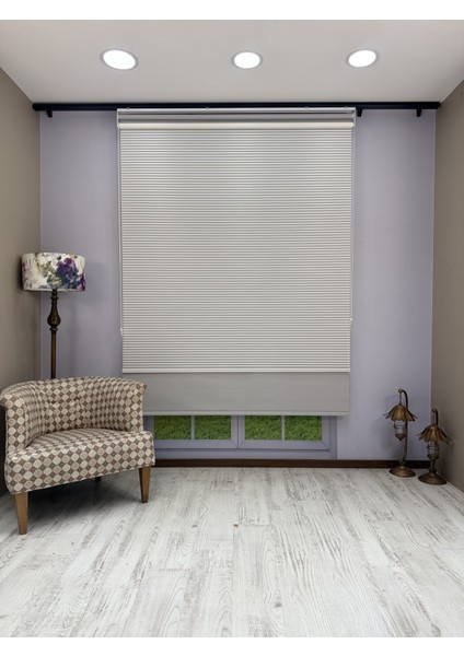 Luna Serisi Beyaz Tül Açık Gri Stor Perde Işık Kontrollü, Çift Mekanizmalı, Kolay Montaj fırsatları