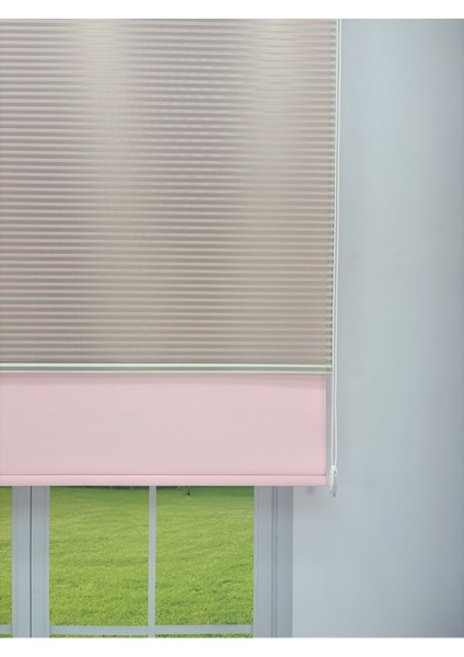Luna Serisi Açık Gri Tül Pembe Stor Perde Işık Kontrollü, Çift Mekanizmalı, Kolay Montaj