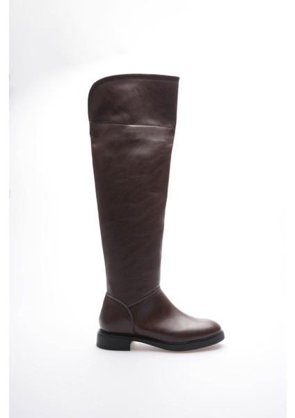 Kadın Dizüstü Çizme Yarım Fermuarlı Kahve Bihter modelleri