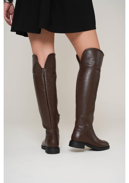 Kadın Dizüstü Çizme Yarım Fermuarlı Kahve Bihter fırsatları