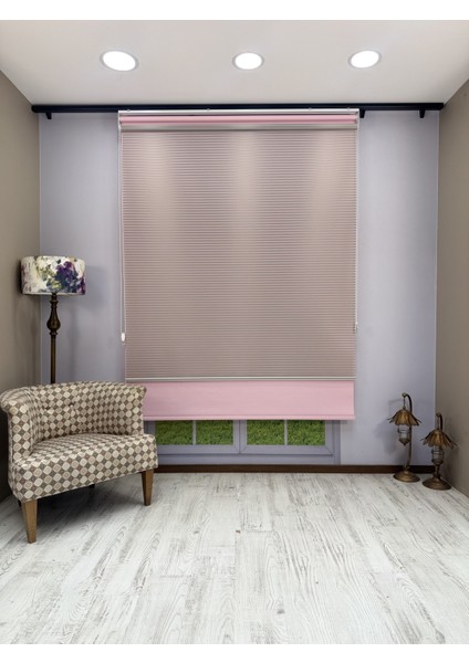 Luna Serisi Açık Gri Tül Pembe Stor Perde Işık Kontrollü, Çift Mekanizmalı, Kolay Montaj indirimleri