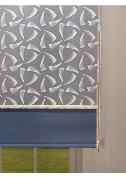 Nova Serisi – Üç Yaprak Desenli Çift Mekanizmalı Mavi Perde