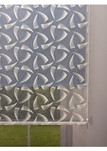 Nova Serisi – Üç Yaprak Desenli Çift Mekanizmalı Mavi Perde fiyatları