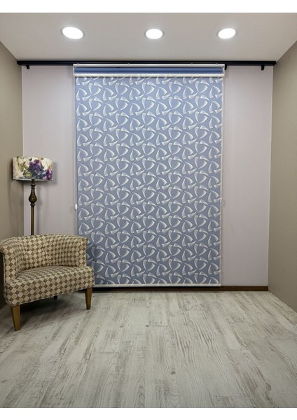 Nova Serisi – Üç Yaprak Desenli Çift Mekanizmalı Mavi Perde fırsatları