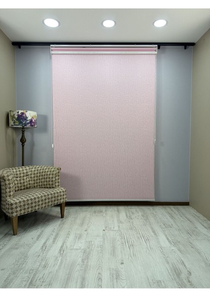 Olympos Serisi – Kırçıl Desenli Çift Mekanizmalı Beyaz Tül Pembe Stor Perde