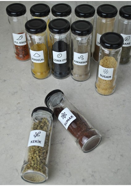 12 Adet 105 cc Cam Baharatlık Seti 105 ml Sızdırmaz Kapaklı Yuvarlak Baharatlık 16'lı Etiket fiyatları