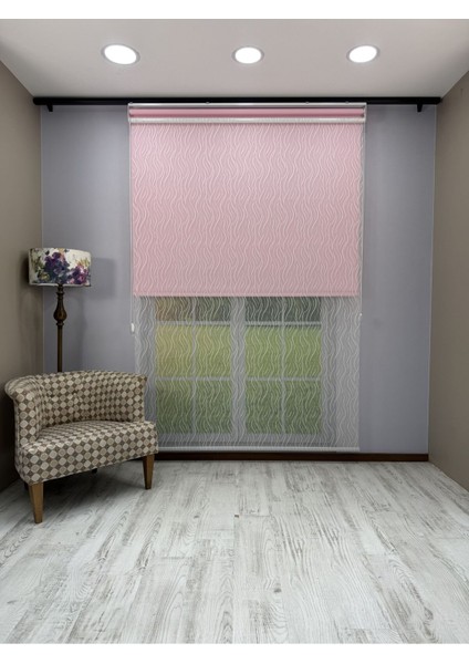 Eva Serisi – Su Yolu Desenli Çift Mekanizmalı Pembe Perde modelleri
