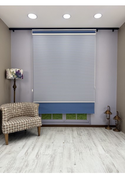 Luna Serisi Beyaz Tül Mavi Stor Perde Işık Kontrollü, Çift Mekanizmalı, Kolay Montaj indirimleri