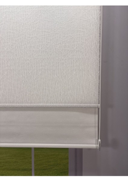 Olympos Serisi – Kırçıl Desenli Çift Mekanizmalı Beyaz Tül Beyaz Stor Perde