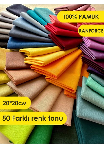 Renkli Düz %100 Pamuk Kumaş Seti – 50 Adet 20X20 cm Patchwork ve Dikiş Için fiyatları