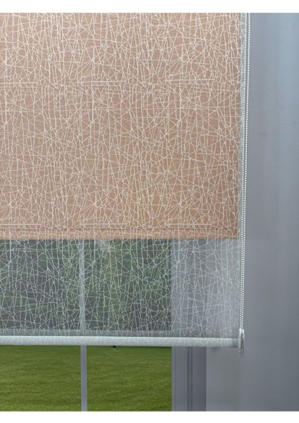 Olympos Serisi – Kırçıl Desenli Çift Mekanizmalı Beyaz Tül Turuncu Stor Perde fiyatları