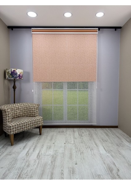 Olympos Serisi – Kırçıl Desenli Çift Mekanizmalı Beyaz Tül Turuncu Stor Perde fırsatları