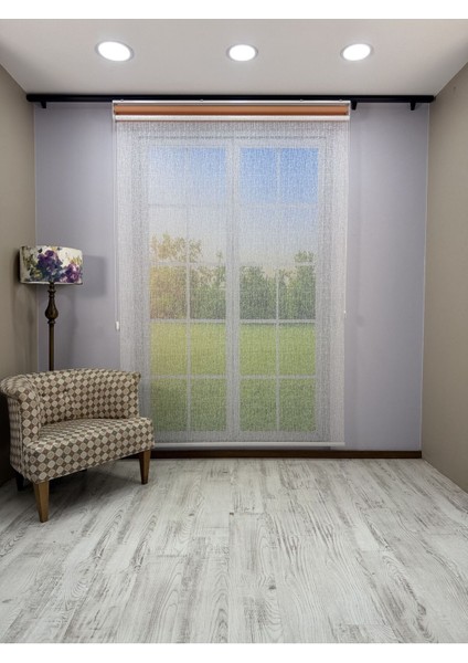 Olympos Serisi – Kırçıl Desenli Çift Mekanizmalı Beyaz Tül Turuncu Stor Perde