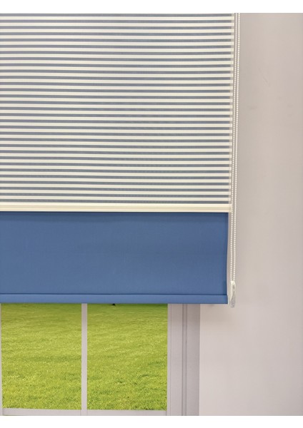 Luna Serisi Beyaz Tül Mavi Stor Perde Işık Kontrollü, Çift Mekanizmalı, Kolay Montaj