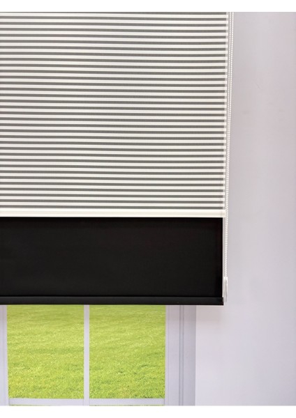 Luna Serisi Beyaz Tül Siyah Stor Perde Işık Kontrollü, Çift Mekanizmalı, Kolay Montaj