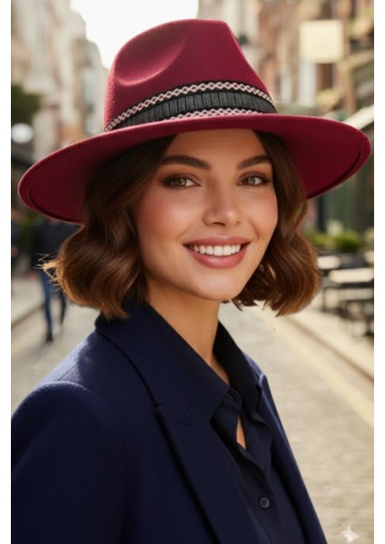 Kadın Geniş Kenarlı Bohem Tarz Şeritli Fedora Kaşe Şapka fiyatları