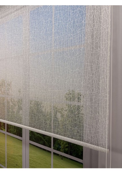 Olympos Serisi – Kırçıl Desenli Çift Mekanizmalı Beyaz Tül Petrol Yeşili Stor Perde modelleri