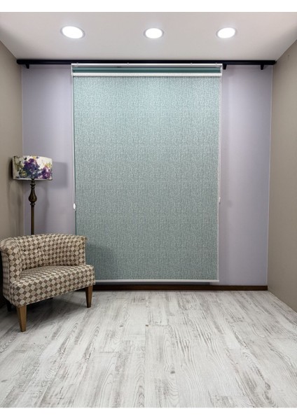 Olympos Serisi – Kırçıl Desenli Çift Mekanizmalı Beyaz Tül Petrol Yeşili Stor Perde indirimleri