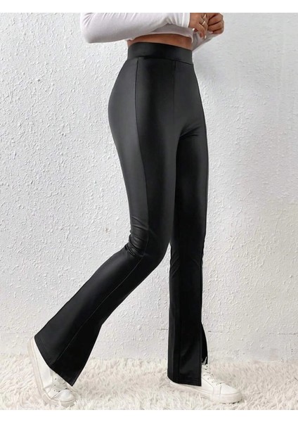 Mdb Kadın Yüksek Bel Önden Yırtmaçlı Deri Tayt fiyatları