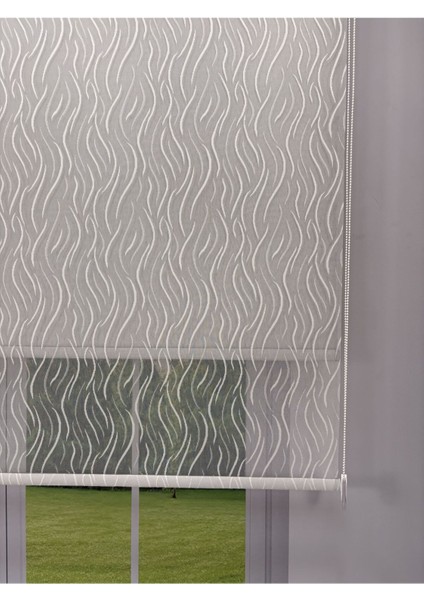 Eva Serisi – Su Yolu Desenli Çift Mekanizmalı Açık Gri Perde