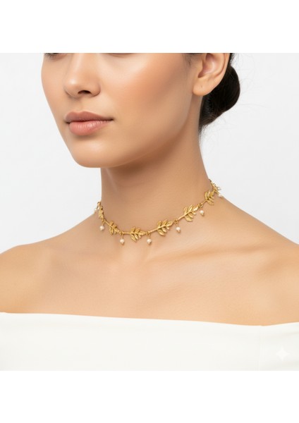 Gerçek Tatlı Su İncili Altın Kaplama Yaprak Choker Kolye fiyatları