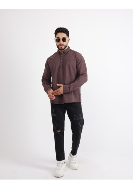Flam Keten Günlük Minimalist Tarz Erkek Gömlek