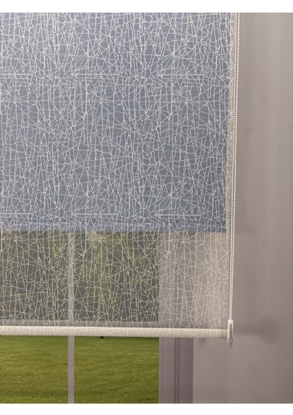 Olympos Serisi – Kırçıl Desenli Çift Mekanizmalı Beyaz Tül Mavi Stor Perde fiyatları