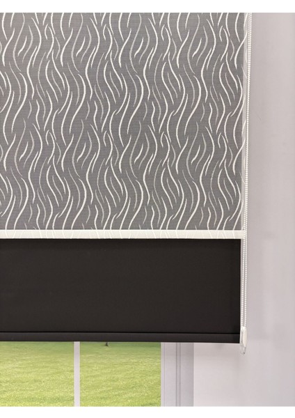 Eva Serisi – Su Yolu Desenli Çift Mekanizmalı Siyah Perde