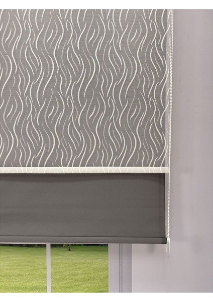 Eva Serisi – Su Yolu Desenli Çift Mekanizmalı Antrasit Gri Perde