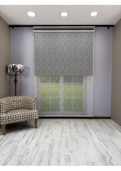 Eva Serisi – Su Yolu Desenli Çift Mekanizmalı Antrasit Gri Perde modelleri