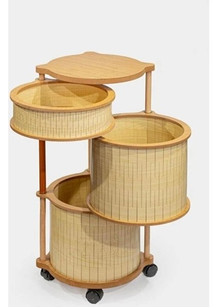 Ahşap Yuvarlak Tekerlekli Sebzelik 3 Katlı Yana Açılır Patates Soğan Sarımsak Krem fiyatları