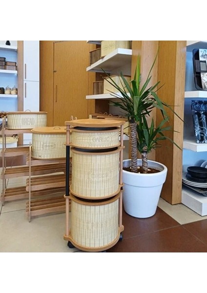 Ahşap Yuvarlak Tekerlekli Sebzelik 3 Katlı Yana Açılır Patates Soğan Sarımsak Krem modelleri