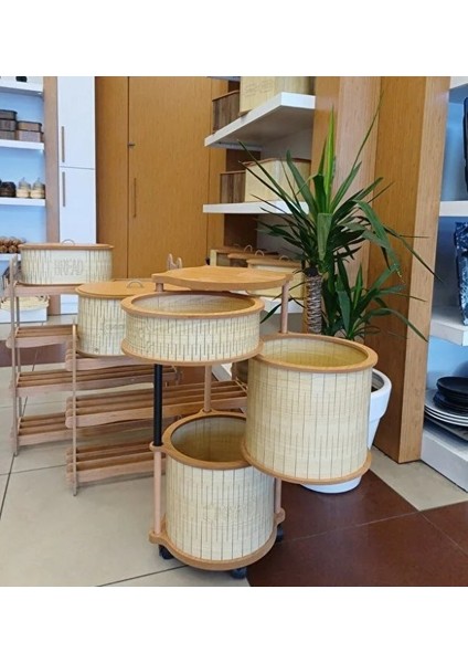 Ahşap Yuvarlak Tekerlekli Sebzelik 3 Katlı Yana Açılır Patates Soğan Sarımsak Krem fırsatları