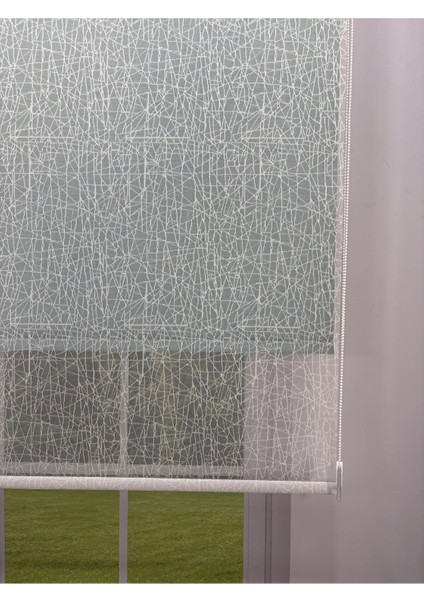 Olympos Serisi – Kırçıl Desenli Çift Mekanizmalı Beyaz Tül Petrol Yeşili Stor Perde fiyatları