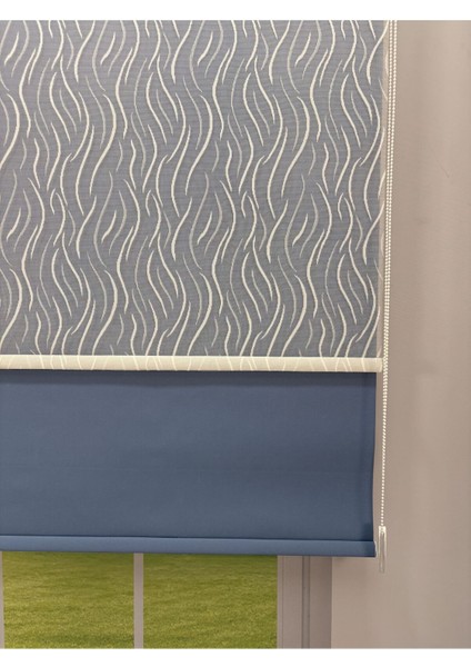 Eva Serisi – Su Yolu Desenli Çift Mekanizmalı Mavi Perde
