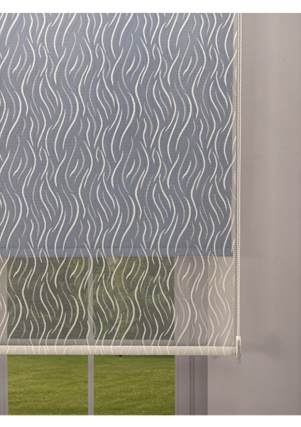 Eva Serisi – Su Yolu Desenli Çift Mekanizmalı Mavi Perde fiyatları