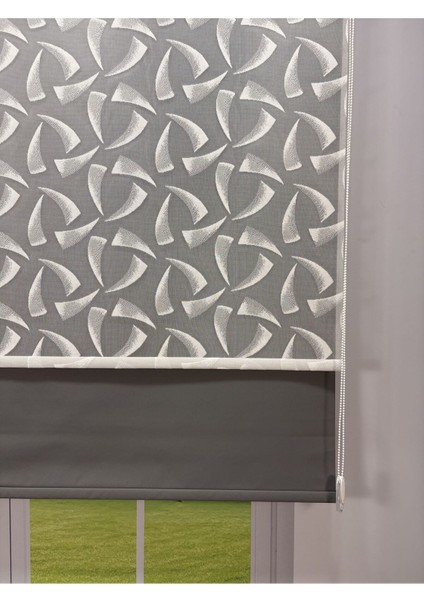 Nova Serisi – Üç Yaprak Desenli Çift Mekanizmalı Antrasit Gri Perde