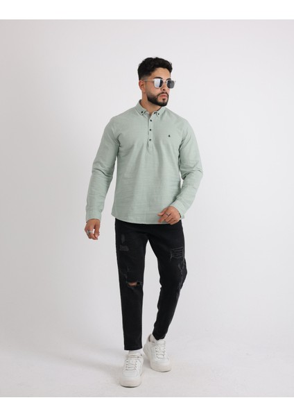 Flam Keten Günlük Minimalist Tarz Erkek Gömlek