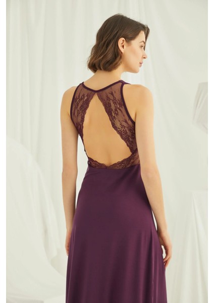 Monamise Yakası ve Sırtı Dekolteli Dantelli Yırtmaçlı Gecelik indirimleri