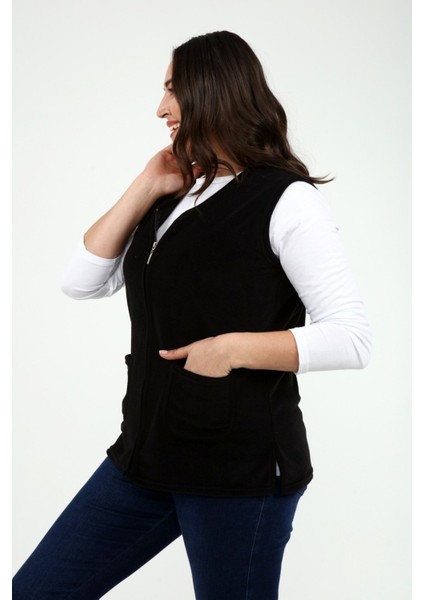 V Yaka Kadın Siyah Polar Yelek fırsatları