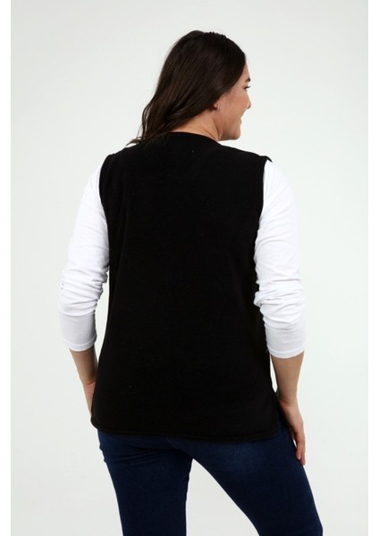 V Yaka Kadın Siyah Polar Yelek indirimleri
