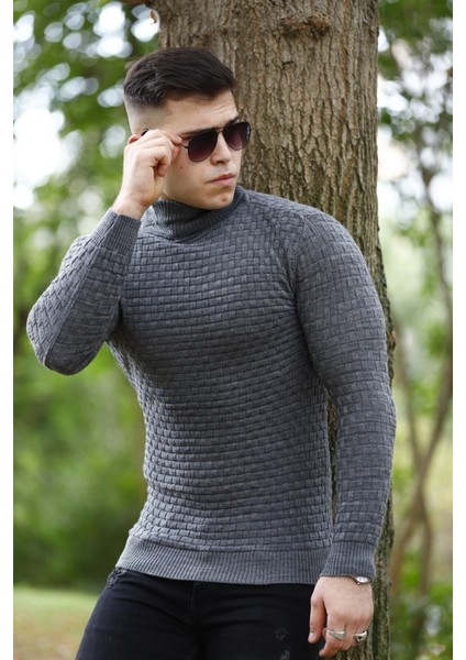 moda Erkek Füme Boğazlı Triko Kazak modelleri