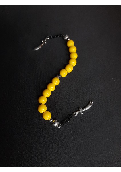 Mryart Sarı Renk Cam Boncuk ve Zülfikar Detaylı Zaza Tesbih